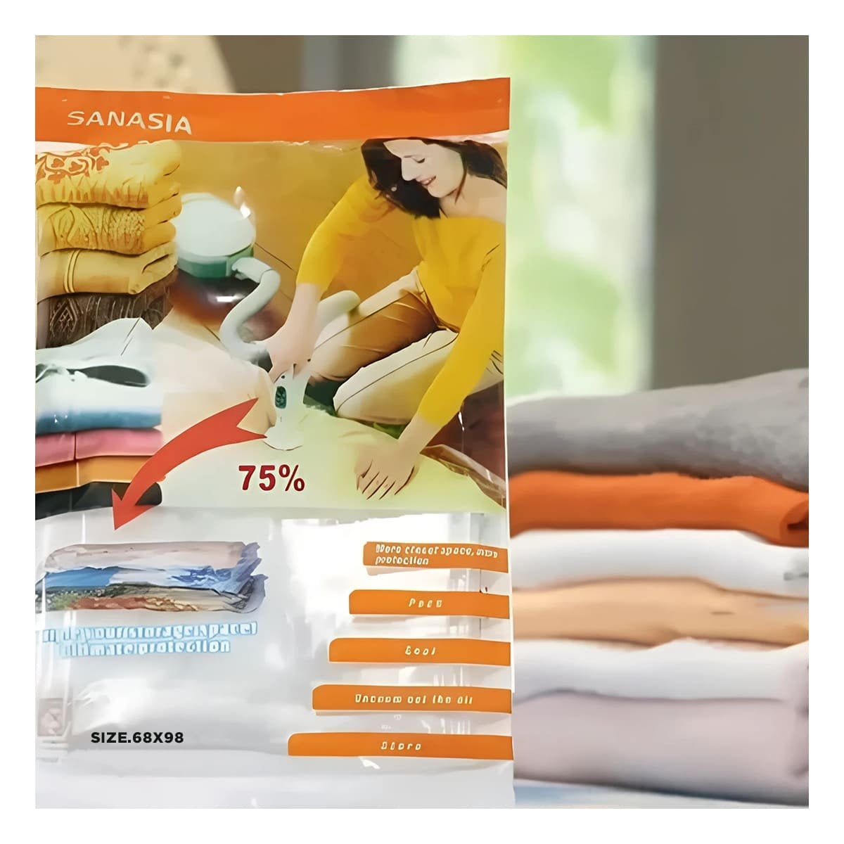 PACK4 SACO ORGANIZADOR AL VACIO 68X98CM PARA ROPA DE TEMPORADA Y+REGALO STICKER - 2