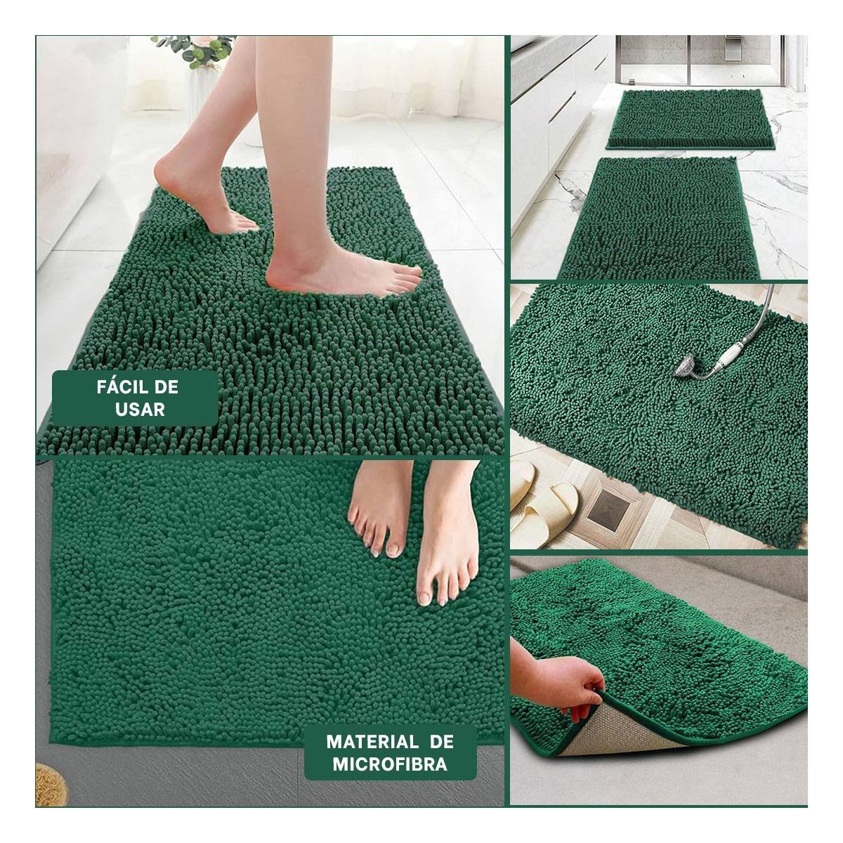 TAPETE RECTANGULAR DE MICROFIBRA 40X60CM VERDE OSCURO PARA PISO DE BANO - 2
