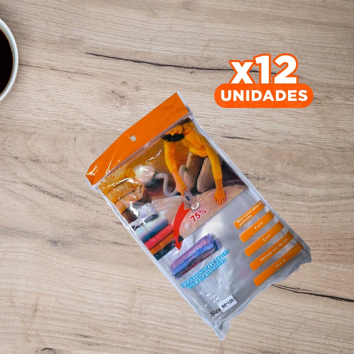 PACK12 BOLSA AL VACIO 90X120CM ANARANJADO PARA GUARDAR COBIJAS Y ROPA DE CASA Y+PAPEL REGALO - 1