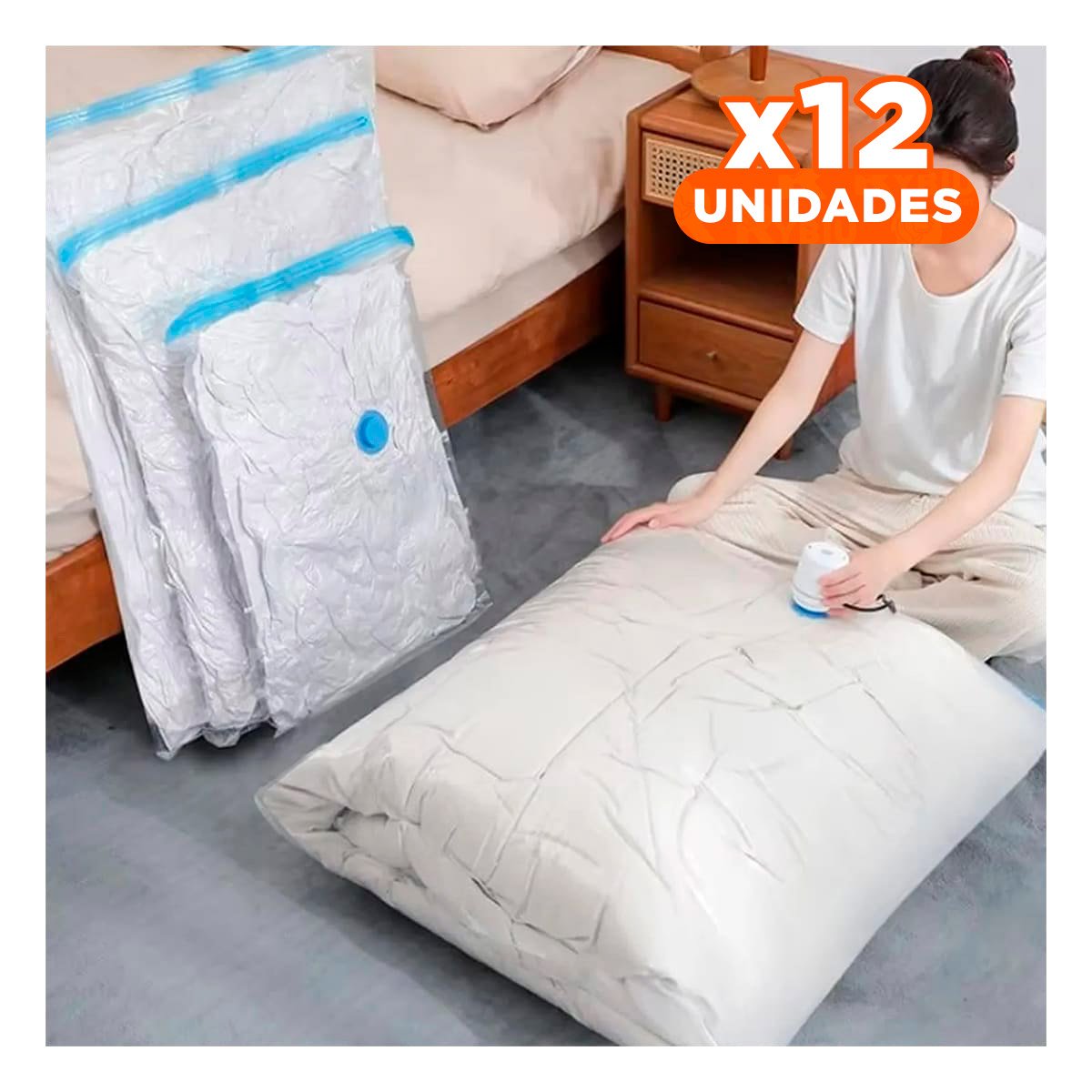 PACK12 PAQUETE VACIO 68X98CM NARANJA PARA GUARDAR MANTAS Y ROPA LIGERA Y+REGALO STICKER - 1