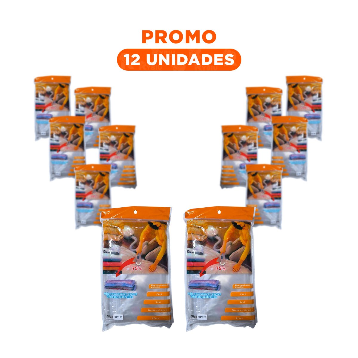 PACK12 PAQUETE AL VACIO 90X120CM ANARANJADO PARA ALMACENAR ROPA Y FACIL USO - 1