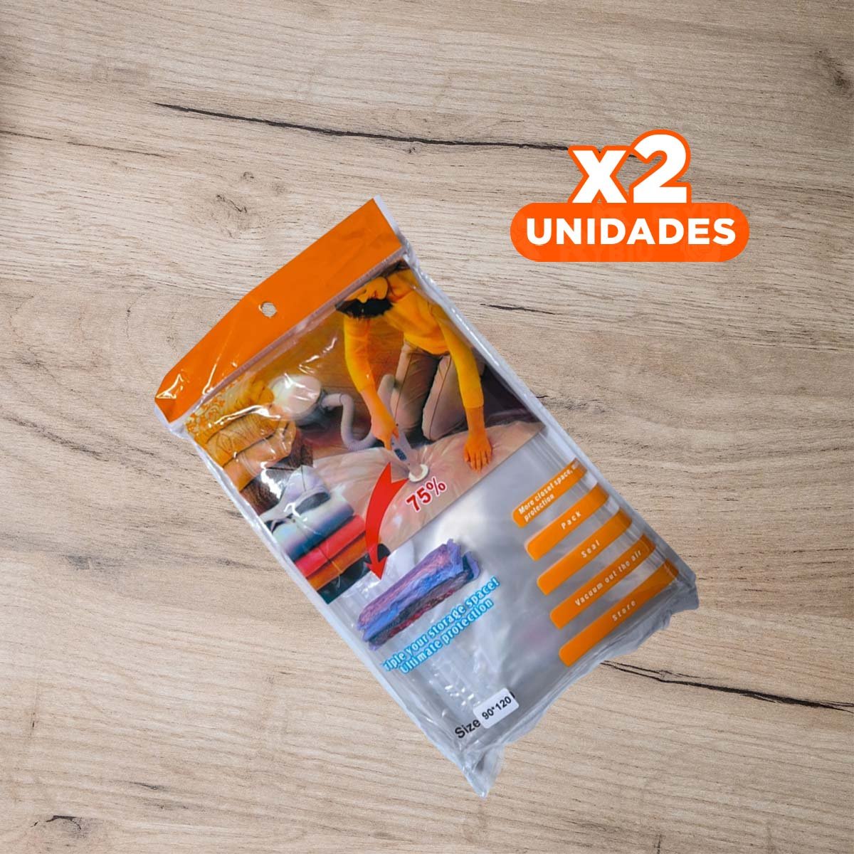 PACK2 BOLSA AL VACIO 90X120CM ANARANJADO PARA PROTEGER ROPA Y ACCESORIOS EN CASA - 1