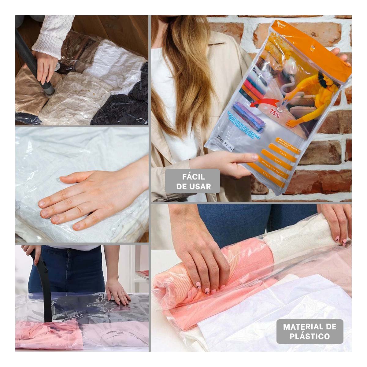 SACO AL VACIO 90X120CM ANARANJADO PARA ORGANIZAR ROPA Y PROTECCION EN CASA Y+PAPEL REGALO - 3