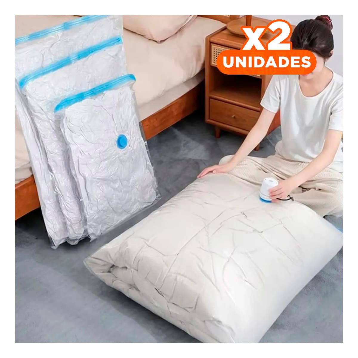 PACK2 CONTENEDOR GRANDE AL VACIO 68X98CM NARANJA PARA GUARDAR MANTAS Y+PAPEL REGALO - 1