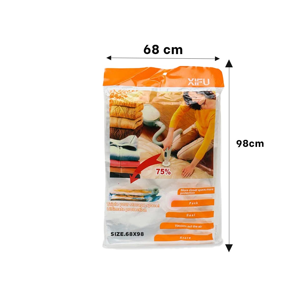 PACK2 CONTENEDOR GRANDE AL VACIO 68X98CM NARANJA PARA GUARDAR MANTAS Y+PAPEL REGALO - 4