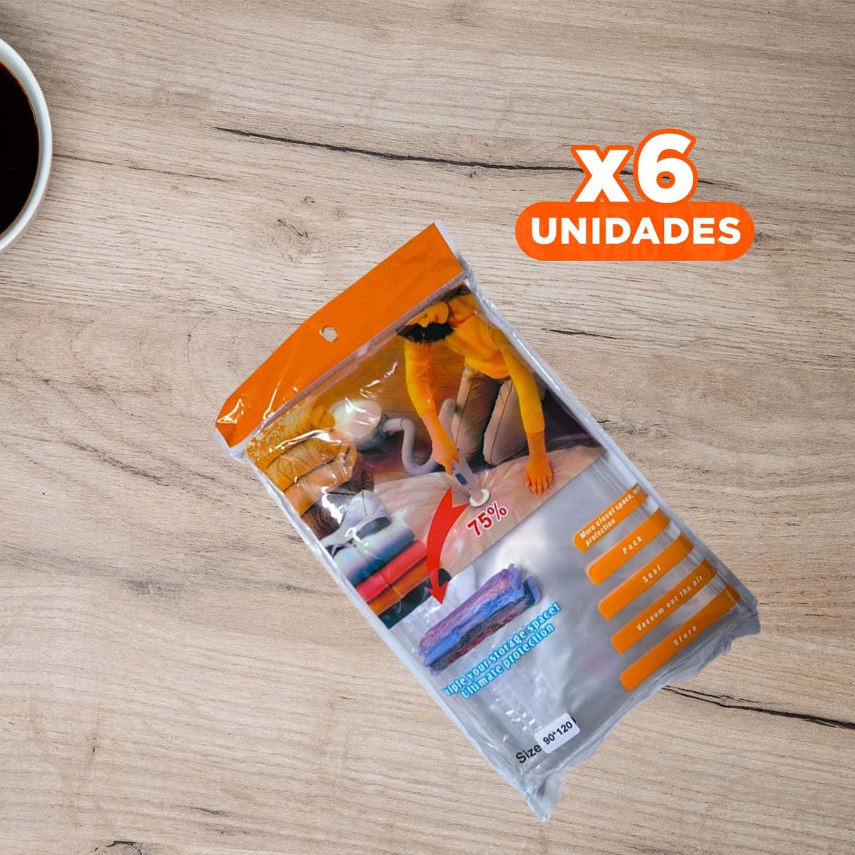 PACK6 SACO AL VACIO 90X120CM ANARANJADO PARA PROTEGER ROPA Y AHORRO DE ESPACIO - 1