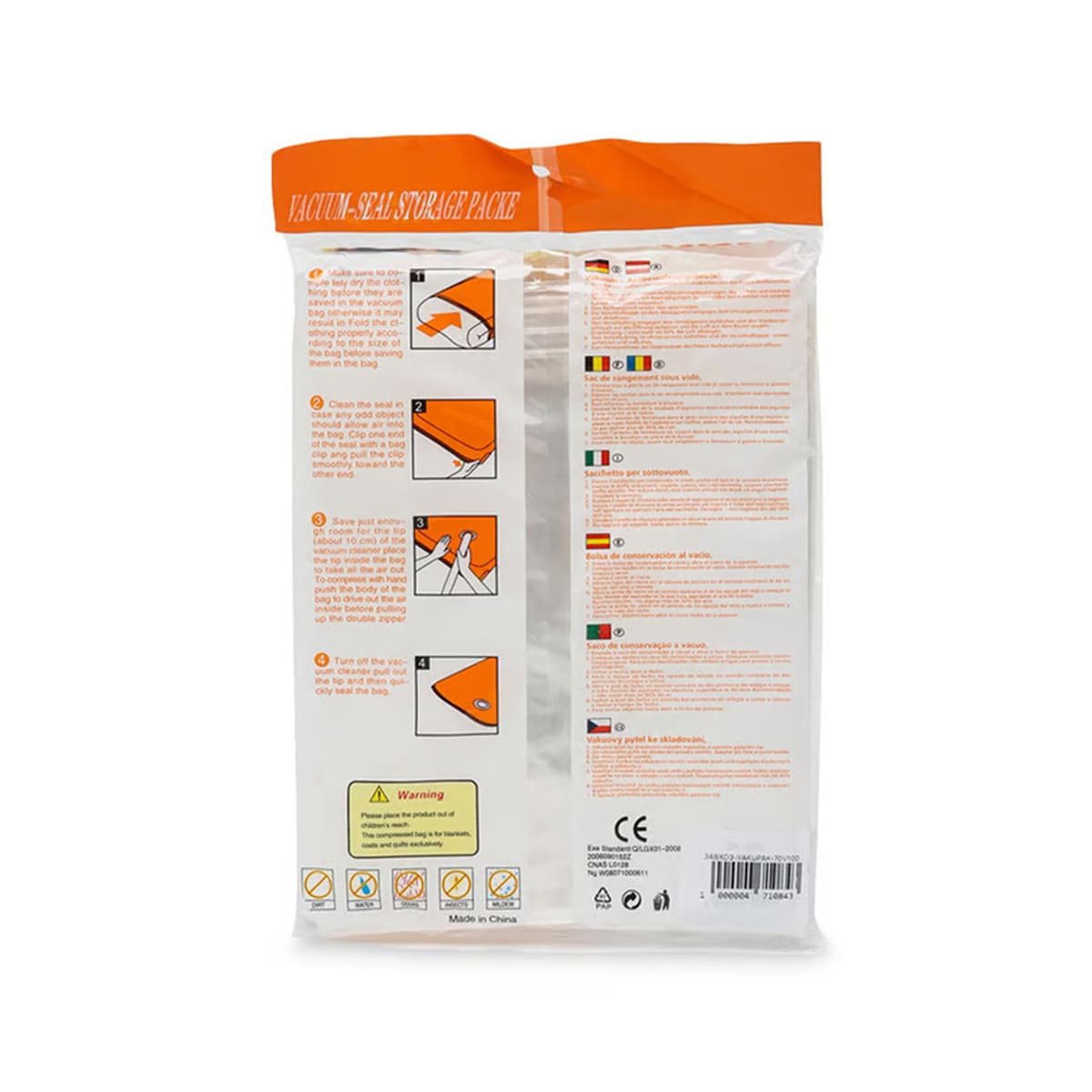 SACO AL VACIO 68X98CM NARANJA PARA GUARDAR MANTAS Y ROPA LIGERA Y+REGALO STICKER - 1