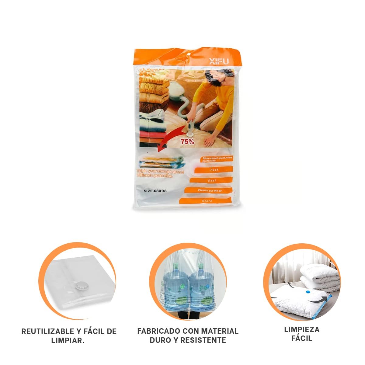 PAQUETE AL VACIO 68X98CM NARANJA PARA ORGANIZAR HOGAR Y DORMITORIO Y+POST IT - 5