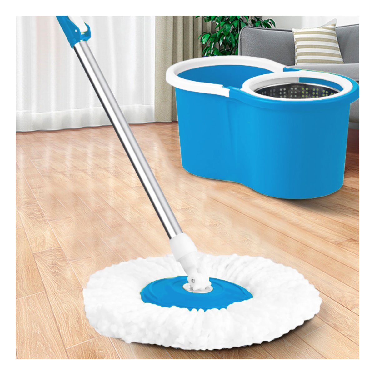 TRAPERO GIRATORIO 360 CON BALDE CENTRIFUGADOR AZUL PARA LIMPIEZA FACIL Y+REGALO STICKER - 5