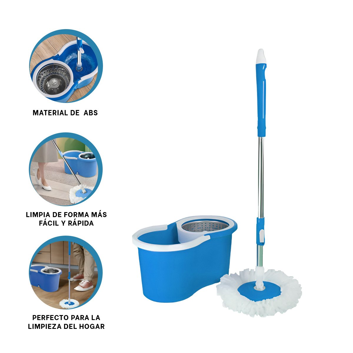 FREGONA GIRATORIA 360 CON BALDE CENTRIFUGADOR AZUL PARA LIMPIEZA PRACTICA DEL HOGAR Y+POST IT - 5