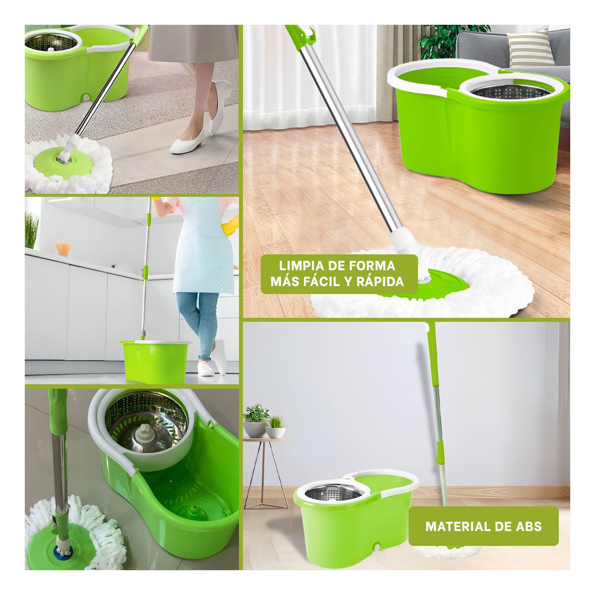PACK2 ACCESORIO DE LIMPIEZA GIRATORIO 360 CON BALDE CENTRIFUGADOR PARA CASA Y+PAPEL REGALO - 3