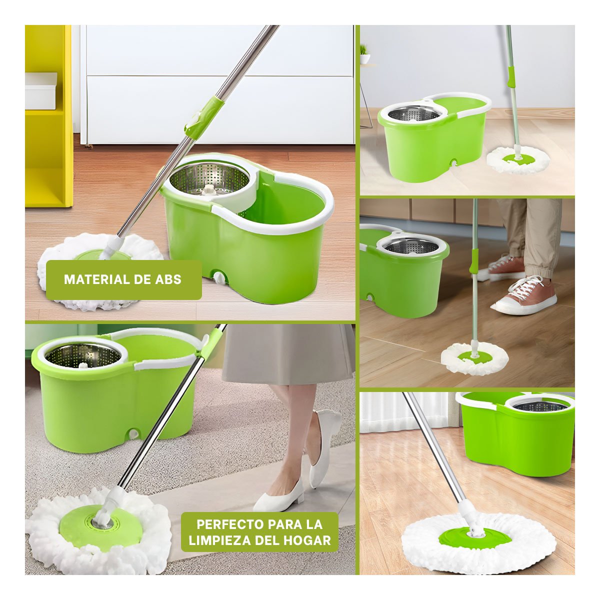 MOPA GIRATORIA 360 CON BALDE CENTRIFUGADOR PARA LIMPIEZA PRÁCTICA EN CASA Y+PAPEL REGALO - 3