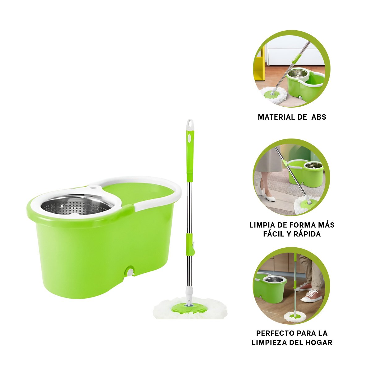 MOPA GIRATORIA 360 CON BALDE CENTRIFUGADOR PARA LIMPIEZA PRÁCTICA EN CASA Y+PAPEL REGALO - 5