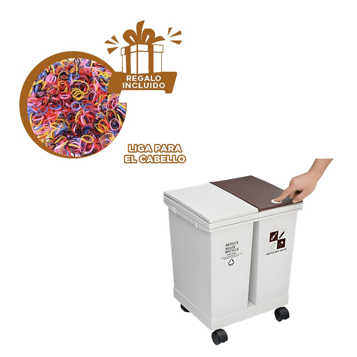 CONTENEDOR DE BASURA DOBLE 40L PARA COCINA ORGANIZADA Y HOGAR Y+LIGAS REGALO - 2