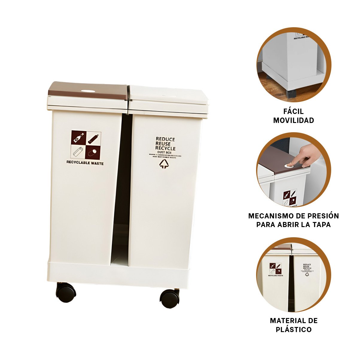 BASURERO DOBLE 40L PARA CLASIFICAR RESIDUOS EN COCINA Y ESPACIOS DEL HOGAR Y+PAPEL REGALO - 5
