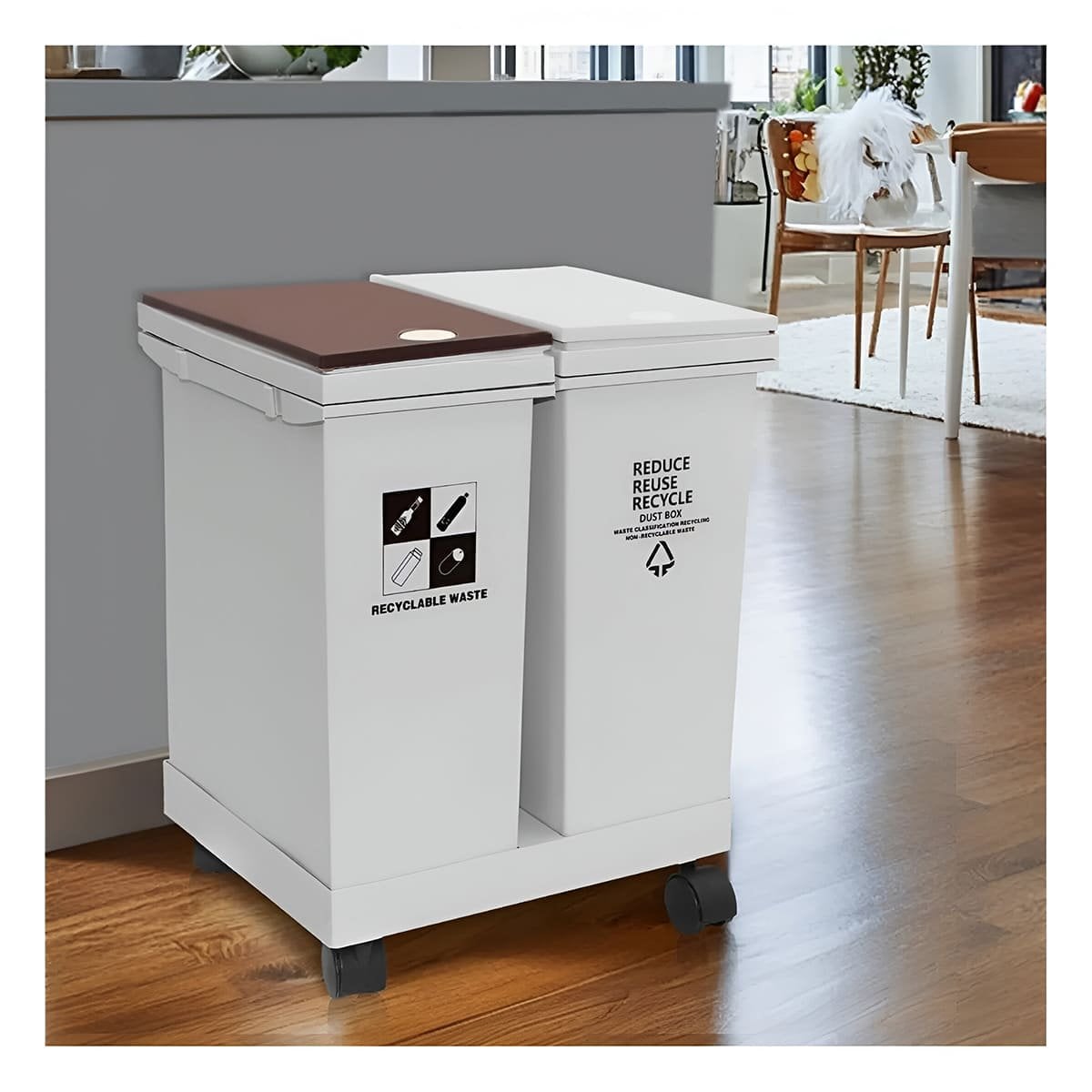 TACHO DE BASURA DOBLE 24L PARA COCINA Y HOGAR BLANCO FUNCIONAL - 1