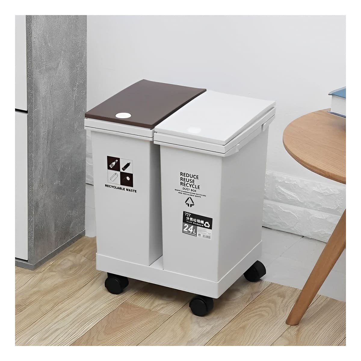TACHO DE BASURA DOBLE 24L PARA COCINA Y HOGAR BLANCO FUNCIONAL - 5