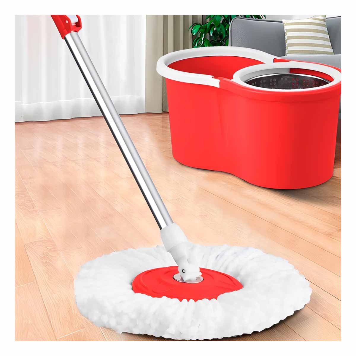 ESCOBILLON GIRATORIO 360 CON BALDE CENTRIFUGADO ROJO PARA USO DIARIO EN EL HOGAR Y+LIGAS REGALO - 3