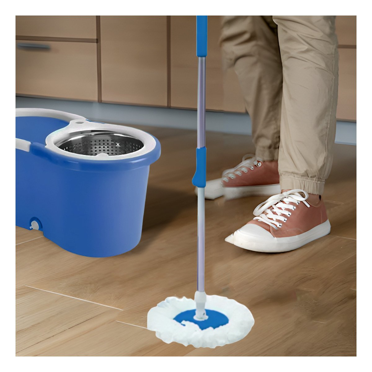 PACK4 ACCESORIO GIRATORIO 360 CON BALDE CENTRIFUGADOR AZUL PARA LIMPIEZA Y+PAPEL REGALO - 2