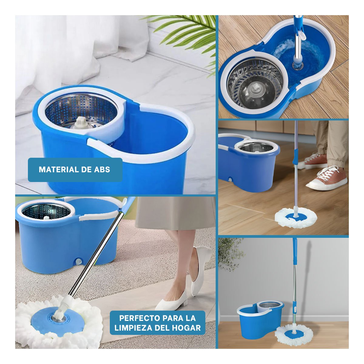 MOPA GIRATORIA 360 CON BALDE CENTRIFUGADOR AZUL PARA MANTENER LA CASA LIMPIA Y+PAPEL REGALO - 3