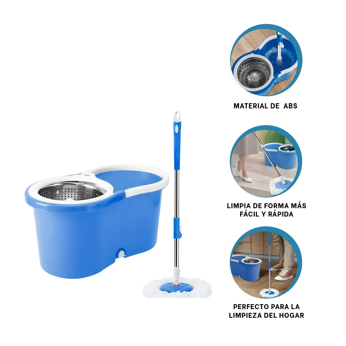 MOPA GIRATORIA 360 CON BALDE CENTRIFUGADOR AZUL PARA MANTENER LA CASA LIMPIA Y+PAPEL REGALO - 5