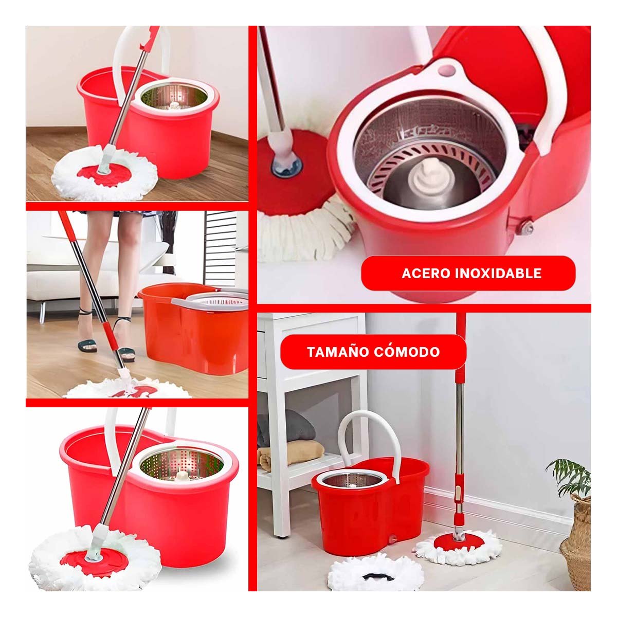 FREGONA GIRATORIA 360 CON BALDE CENTRIFUGADOR ROJO PARA LIMPIEZA FUNCIONAL Y+POST IT - 2