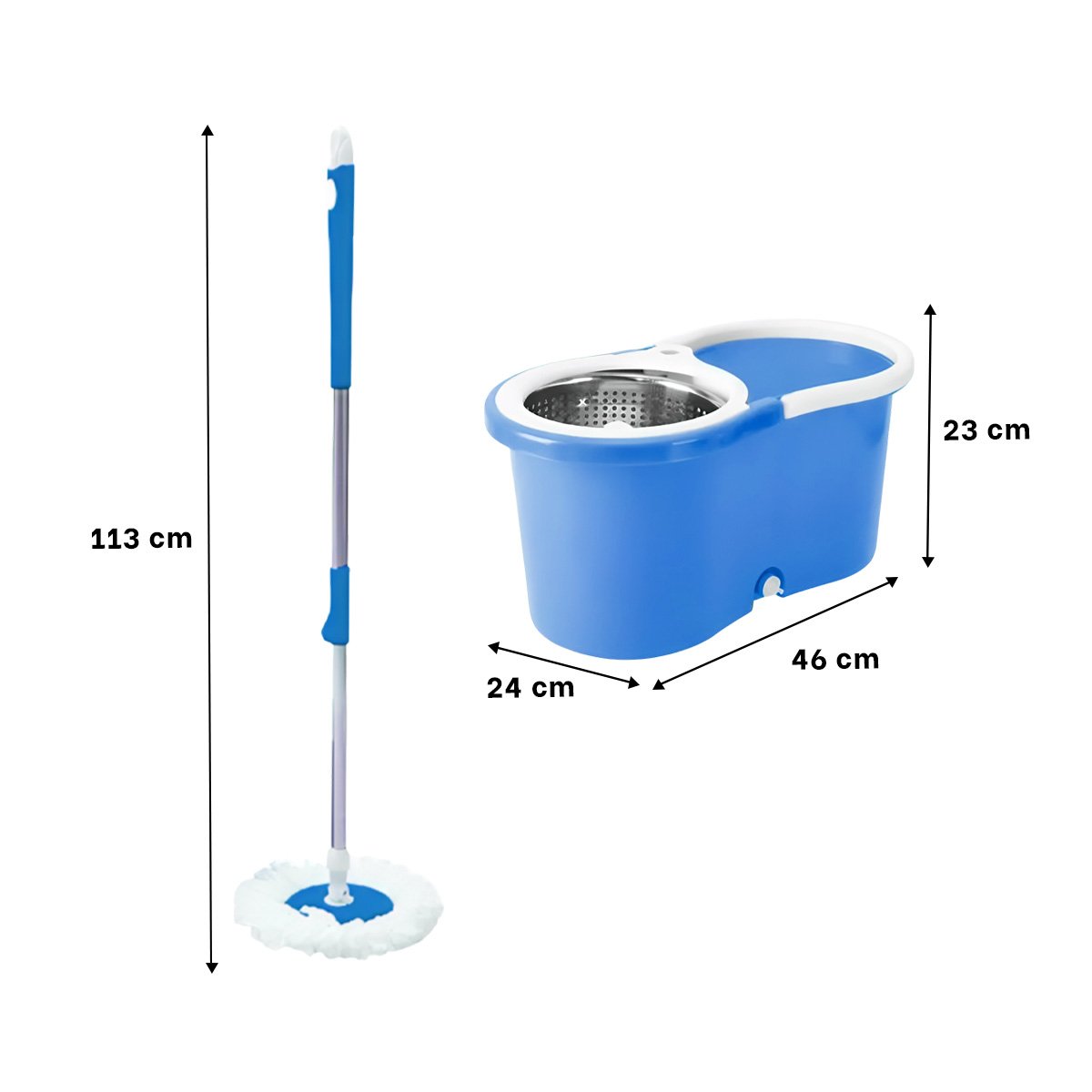 ESCOBILLON GIRATORIO 360 CON BALDE CENTRIFUGADOR AZUL PARA USO DIARIO EN CASA Y+LIGAS REGALO - 4