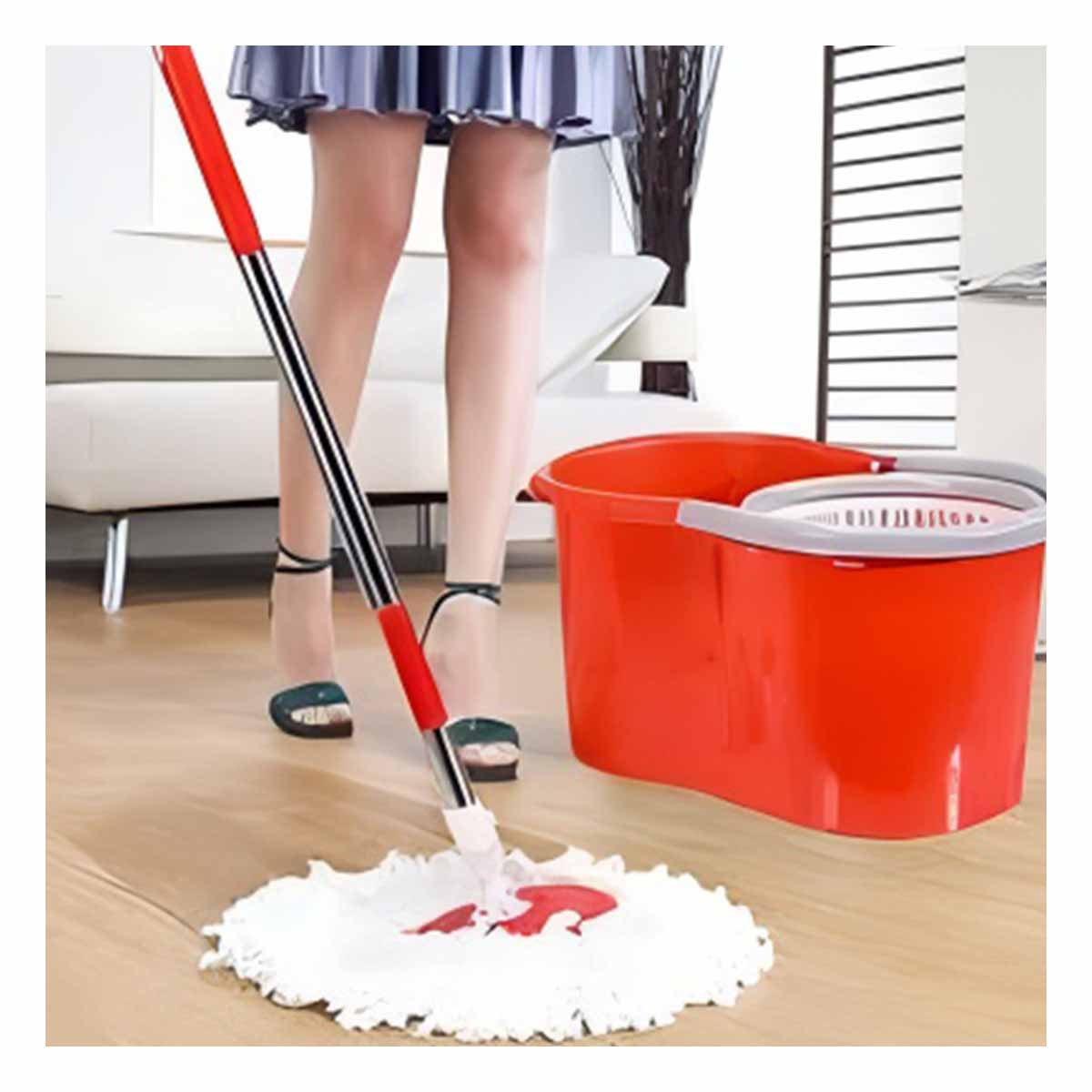 PACK6 UTENSILIO GIRATORIO 360 CON BALDE CENTRIFUGADOR ROJO PARA LIMPIEZA DOMESTICA - 2