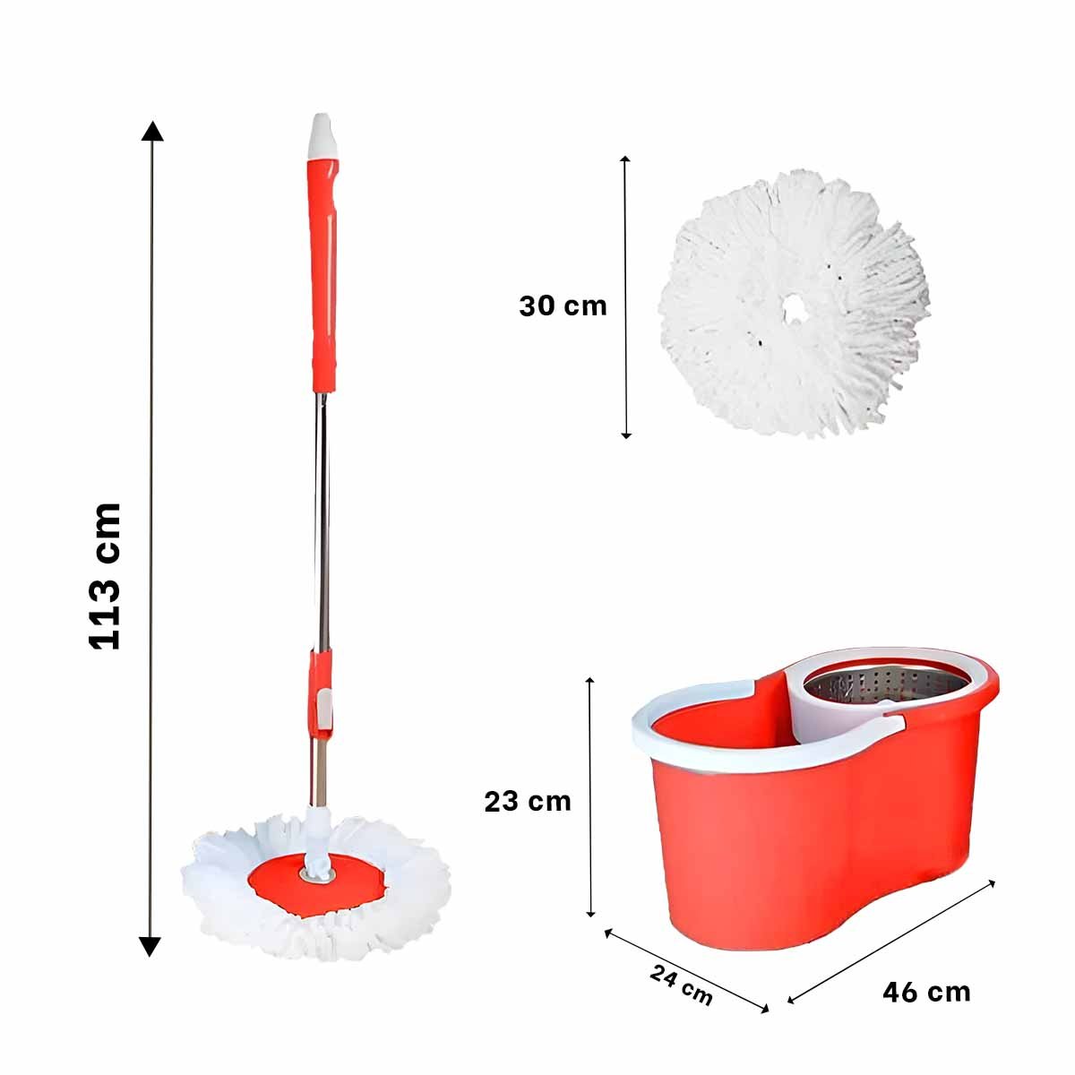 PACK6 UTENSILIO GIRATORIO 360 CON BALDE CENTRIFUGADOR ROJO PARA LIMPIEZA DOMESTICA - 4