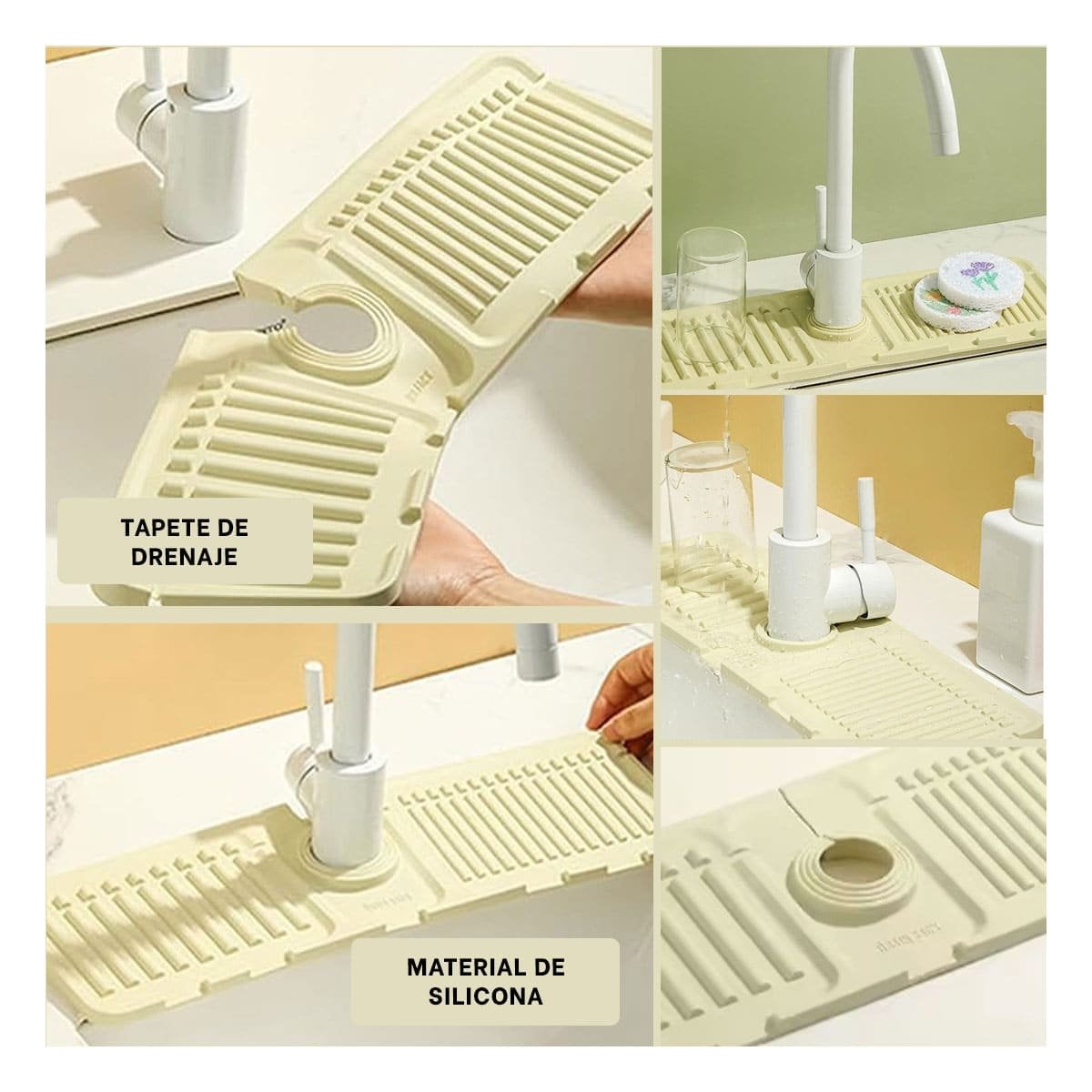 SUPERFICIE DE DRENAJE DE SILICONA CON RAYAS BEIGE PARA LAVADERO Y+LIGAS REGALO - 1