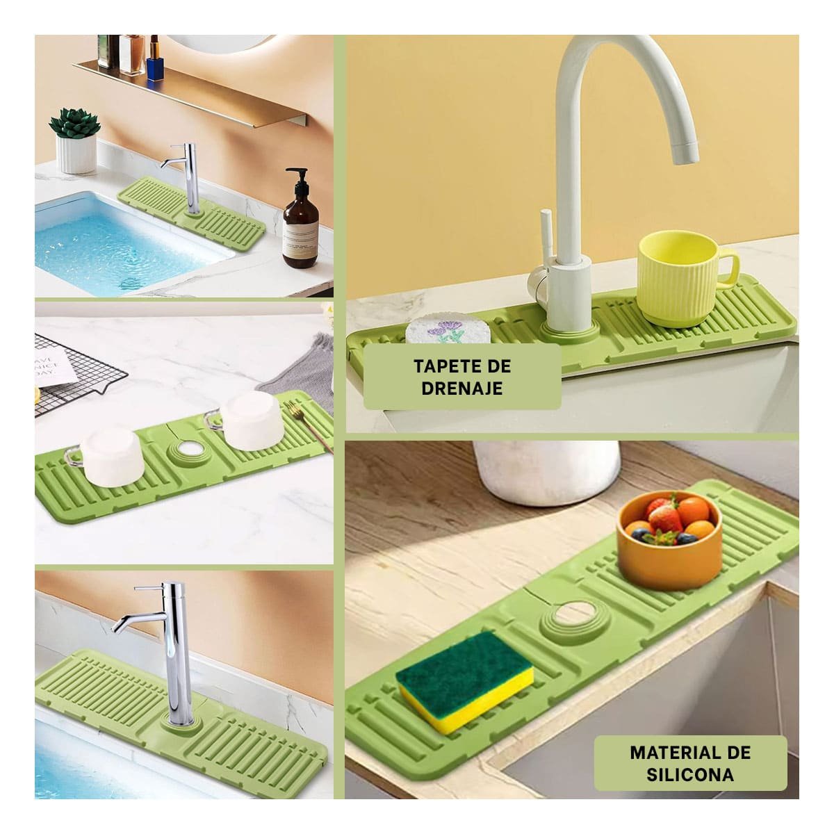 SUPERFICIE DE DRENAJE DE SILICONA CON RAYAS VERDE CLARO PARA CASA Y+LIGAS REGALO - 1