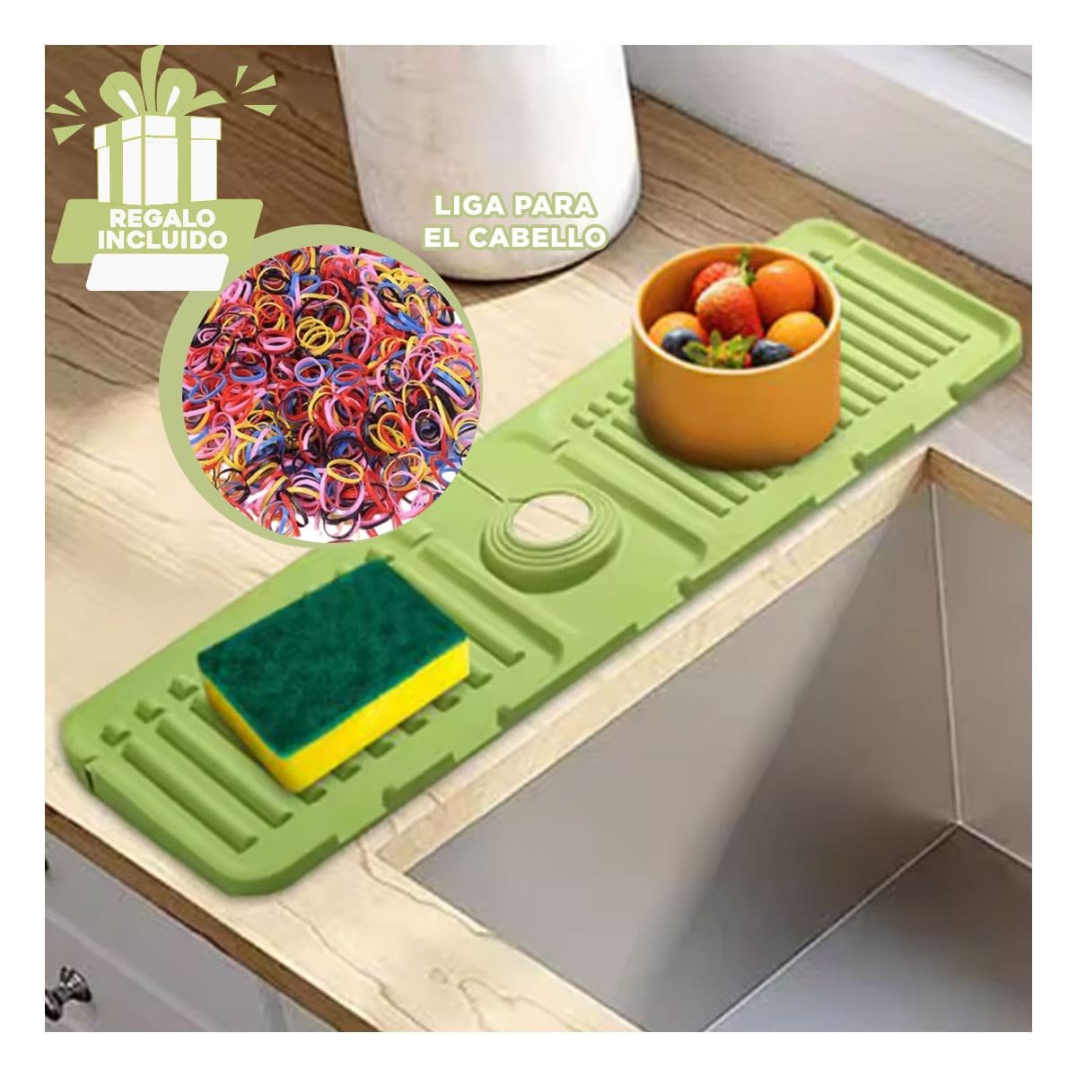 SUPERFICIE DE DRENAJE DE SILICONA CON RAYAS VERDE CLARO PARA CASA Y+LIGAS REGALO - 2