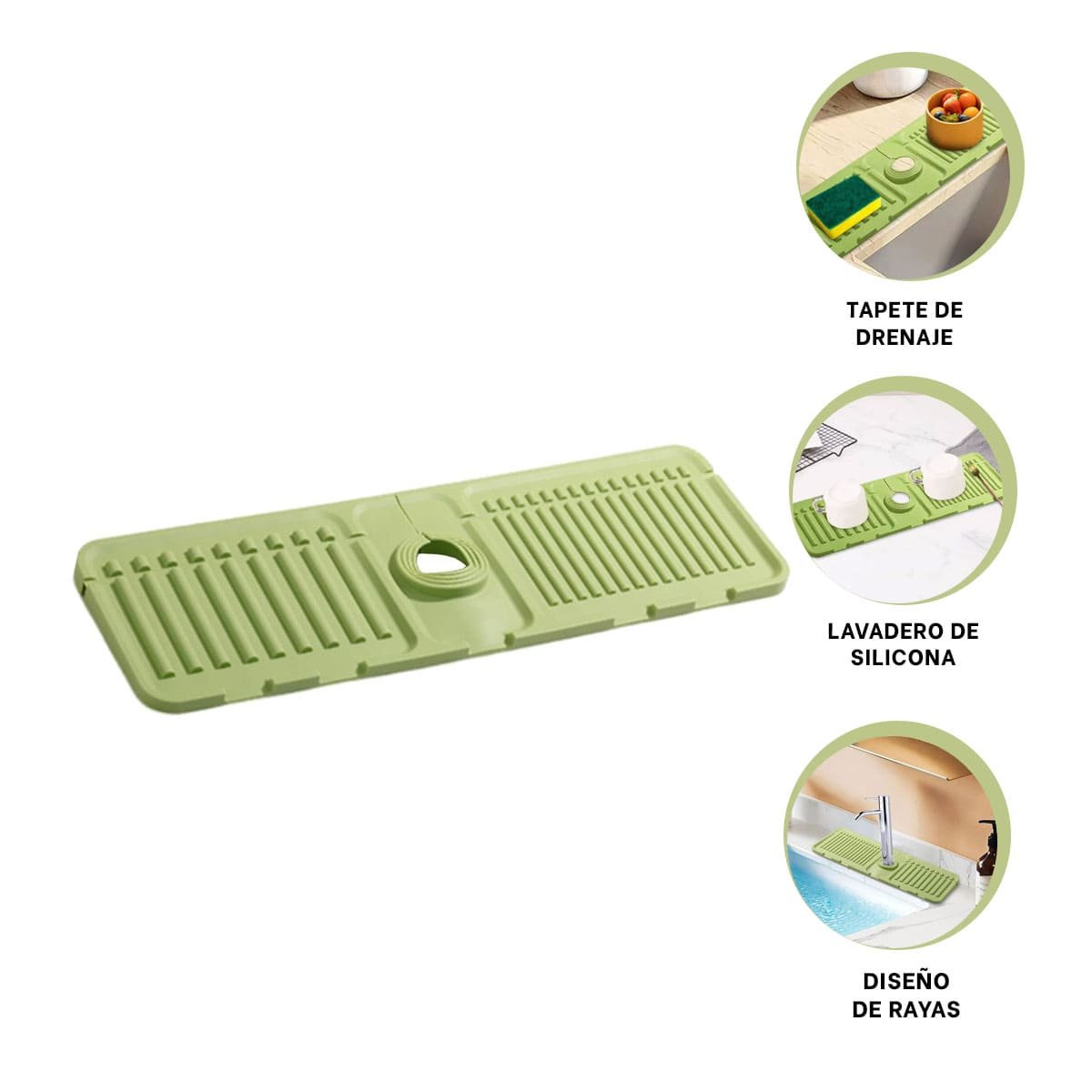 PROTECTOR DE DRENAJE DE SILICONA CON RAYAS VERDE CLARO PARA LAVADERO Y+POST IT - 5