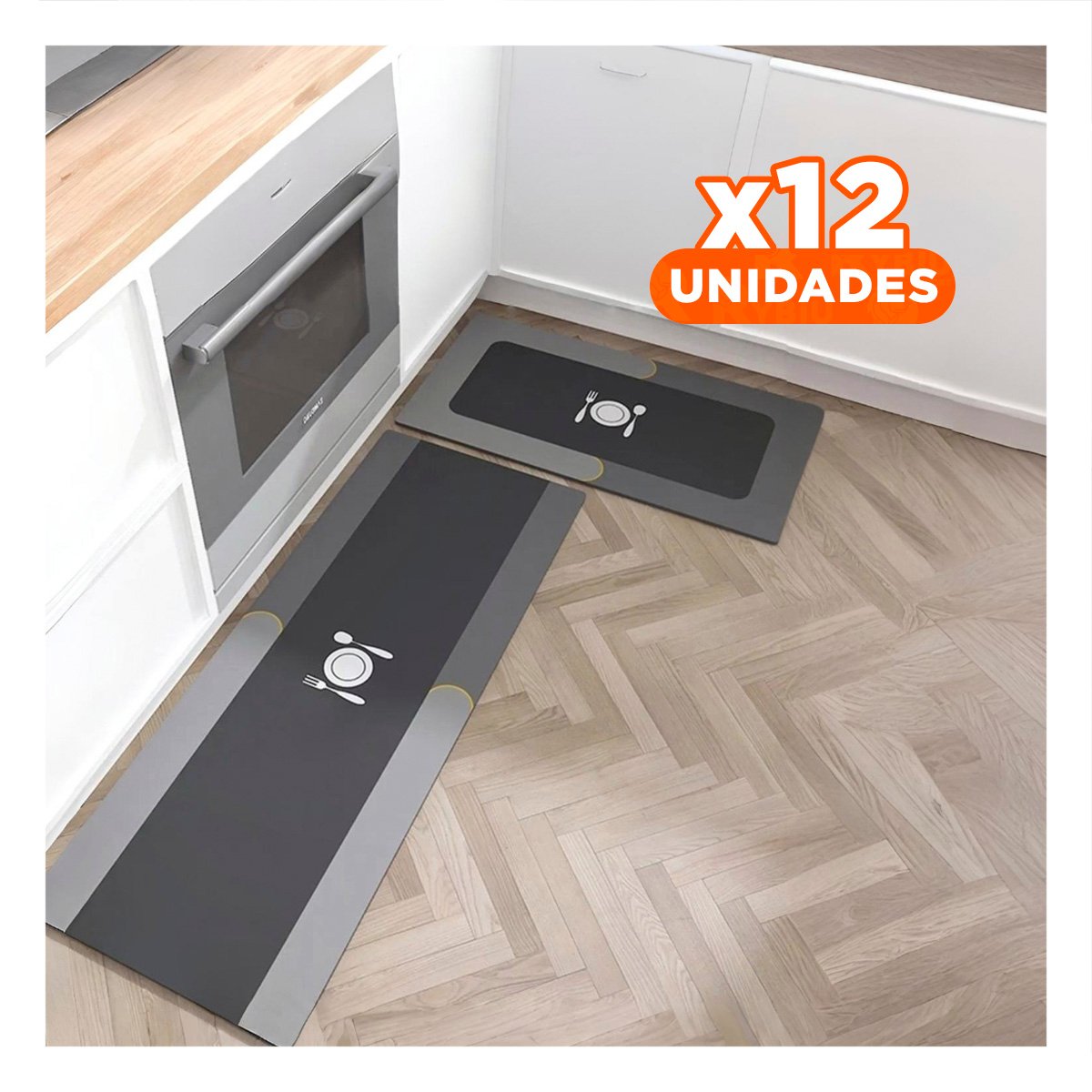 PACK12 ALFOMBRA FUNCIONAL ANTIDESLIZANTE DE PISO PARA COCINA Y HOGAR PLOMO Y+PAPEL REGALO - 1