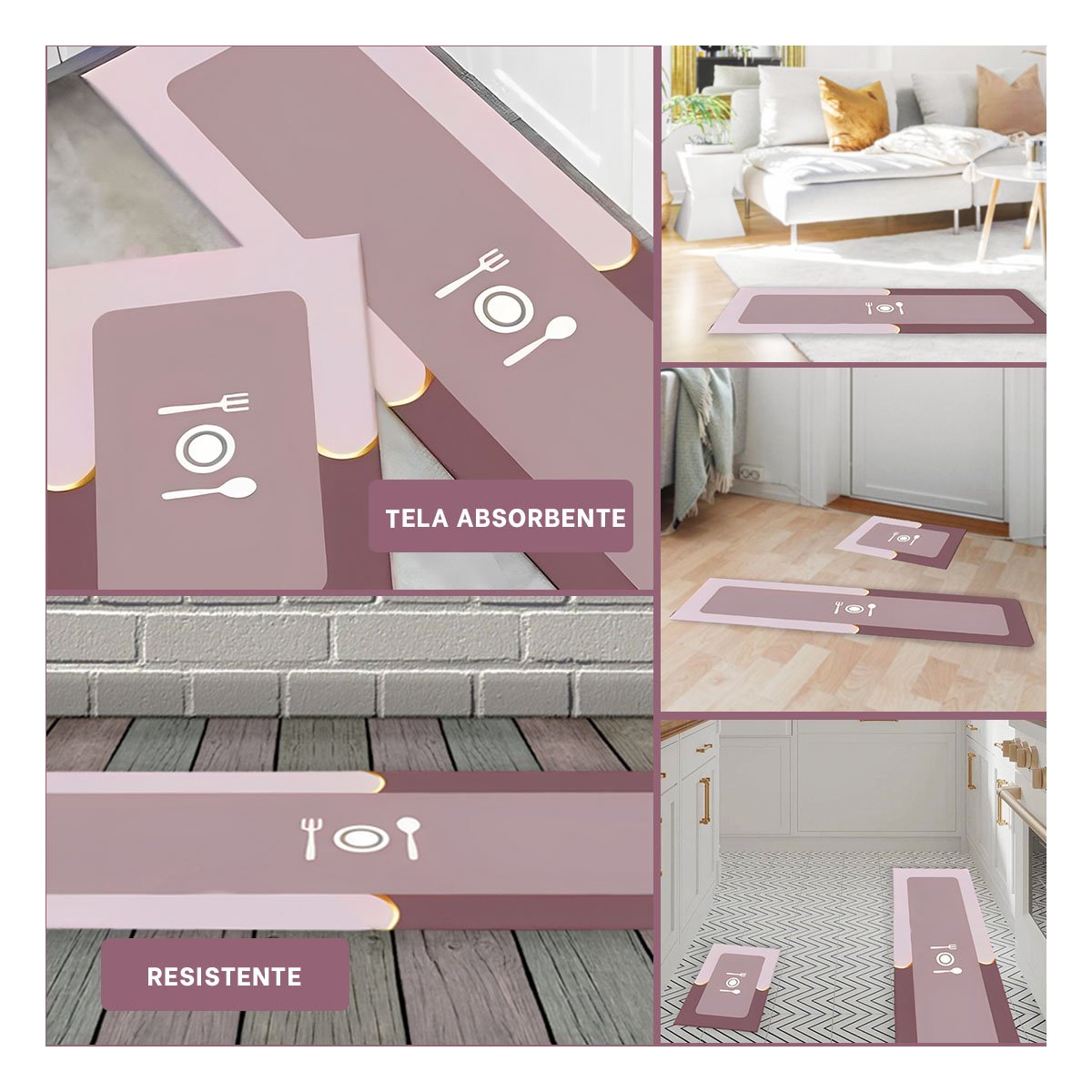 PACK4 ACCESORIO DE PISO ANTIDESLIZANTE PARA COCINA Y AMBIENTE DEL HOGAR ROSADO Y+REGALO STICKER - 2