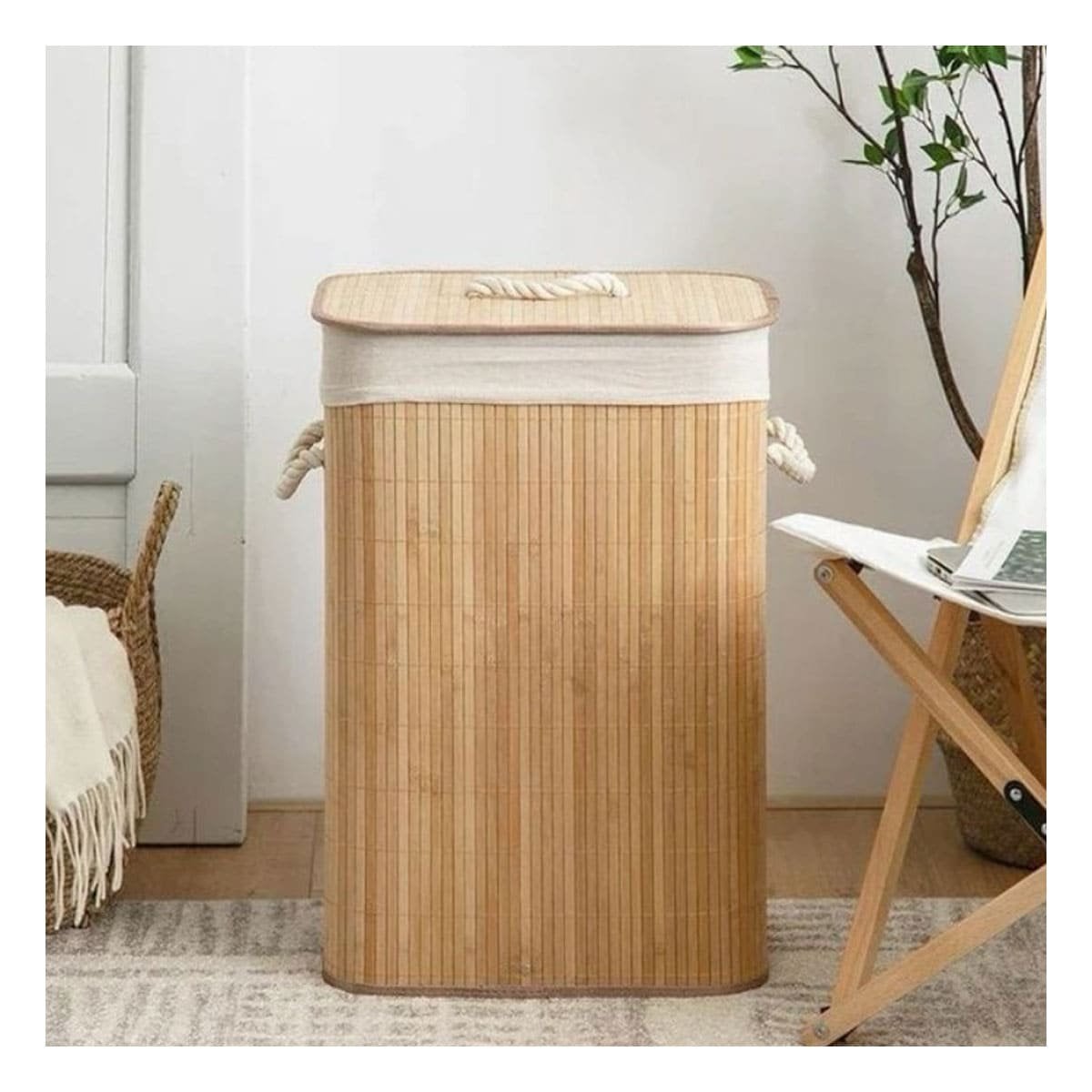CESTO PLEGABLE DE BAMBU CON TAPA PARA MANTENER EL ORDEN EN CASA Y+POST IT - 1