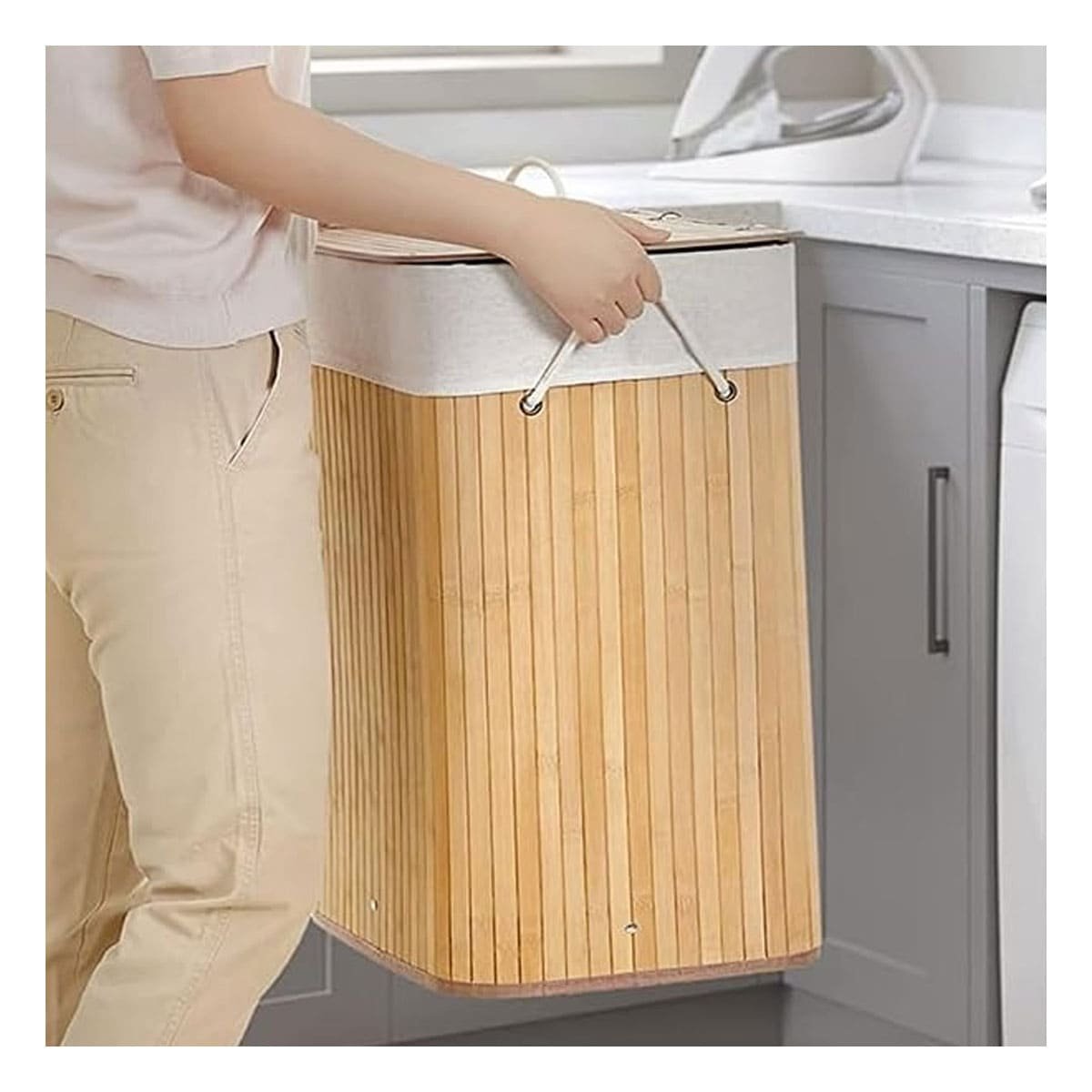 CESTO PLEGABLE DE BAMBU CON TAPA PARA MANTENER EL ORDEN EN CASA Y+POST IT - 3