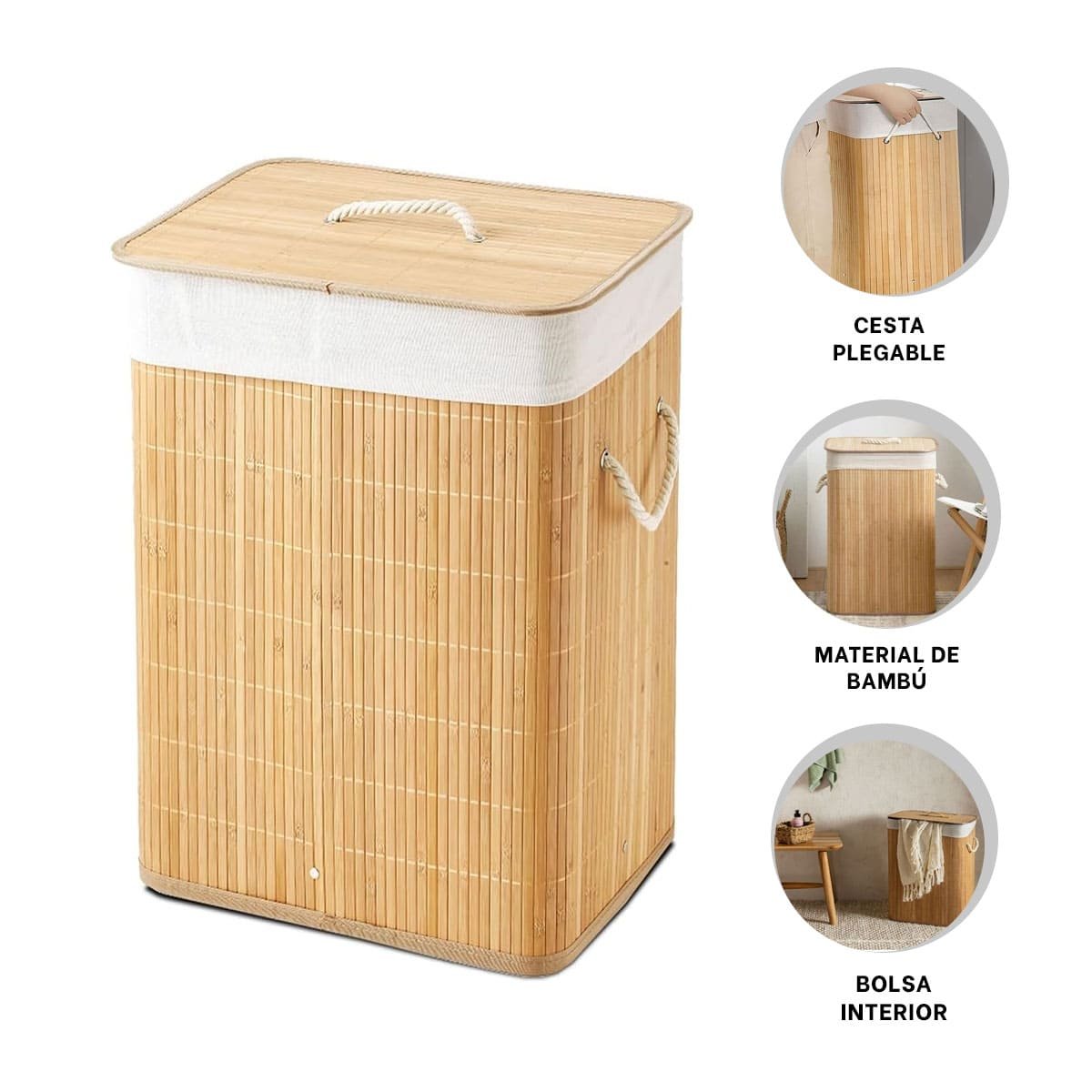 CESTO PLEGABLE DE BAMBU CON TAPA PARA MANTENER EL ORDEN EN CASA Y+POST IT - 5