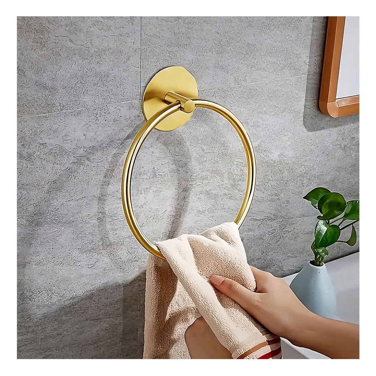 TOALLERO DE ANILLO PARA PARED CON SUJECION FIRME Y USO DIARIO DORADO - 1