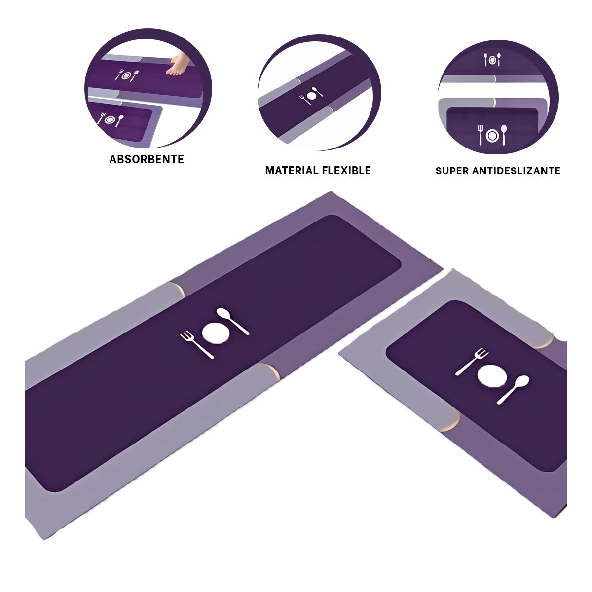 ALFOMBRILLA DE PISO CON SUPERFICIE ANTIDESLIZANTE PARA COCINA MORADO Y+LIGAS REGALO - 5