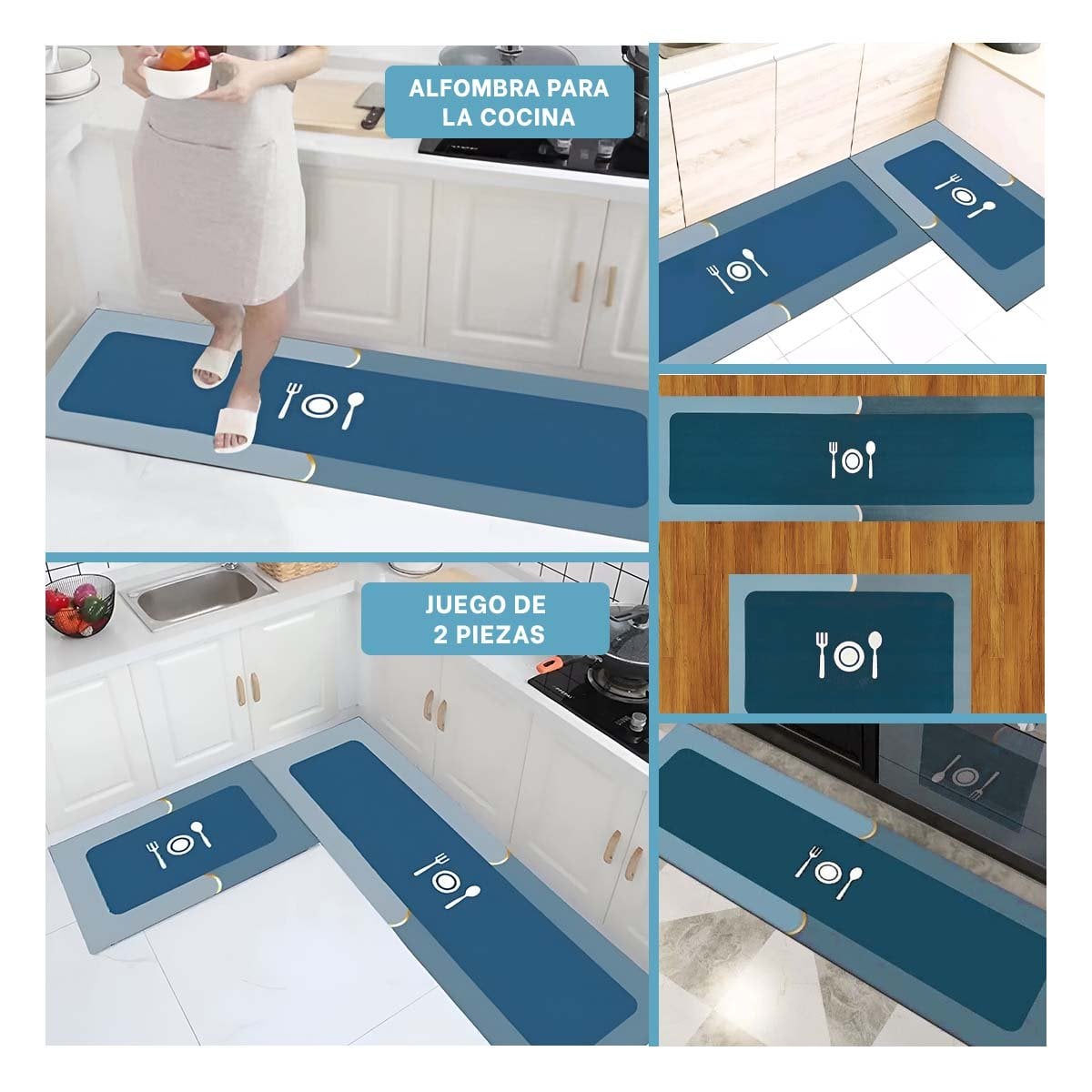 ALFOMBRA DE PISO CON FUNCION ANTIDESLIZANTE PARA COCINA Y AMBIENTES DEL HOGAR CELESTE - 2