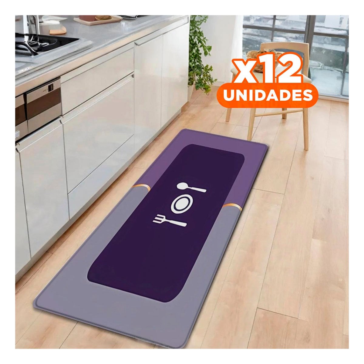PACK12 ALFOMBRA PRACTICA DE PISO ANTIDESLIZANTE PARA COCINA Y CASA MORADO Y+PAPEL REGALO - 1