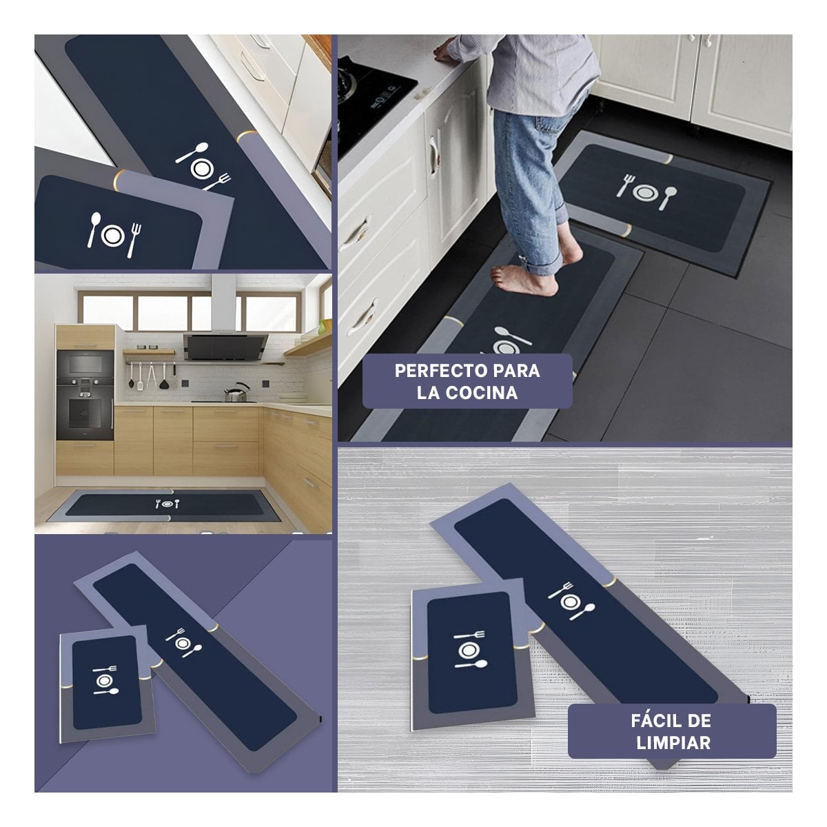 ALFOMBRA ANTIDESLIZANTE DE PISO PARA COCINA Y AMBIENTES DEL HOGAR AZUL - 2
