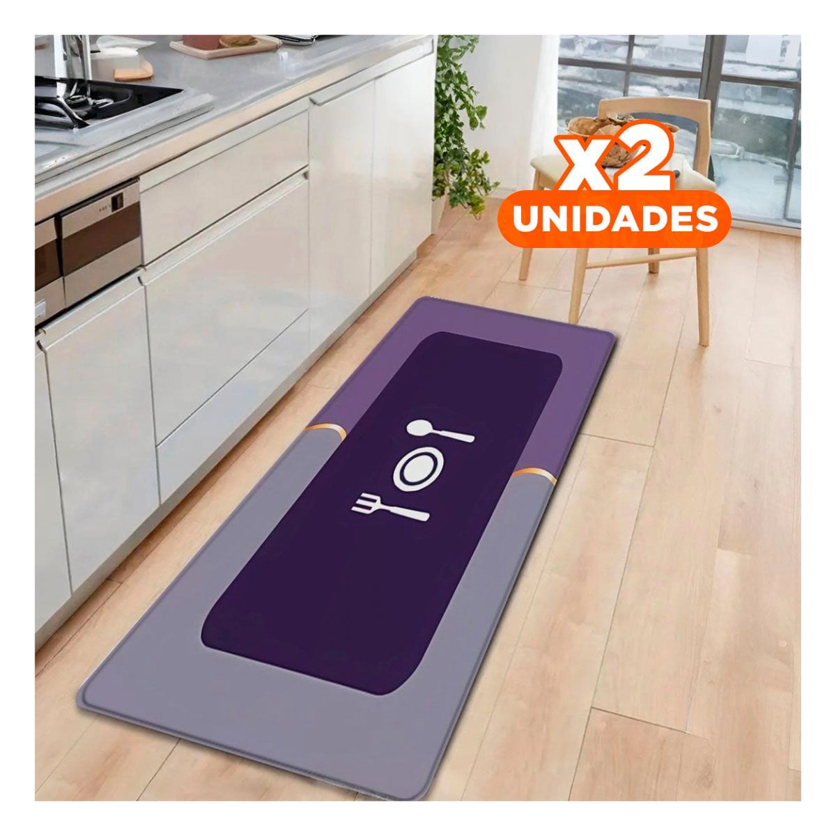 PACK2 PROTECTOR DE PISO ANTIDESLIZANTE PARA COCINA Y AREAS DEL HOGAR MORADO Y+PAPEL REGALO - 1