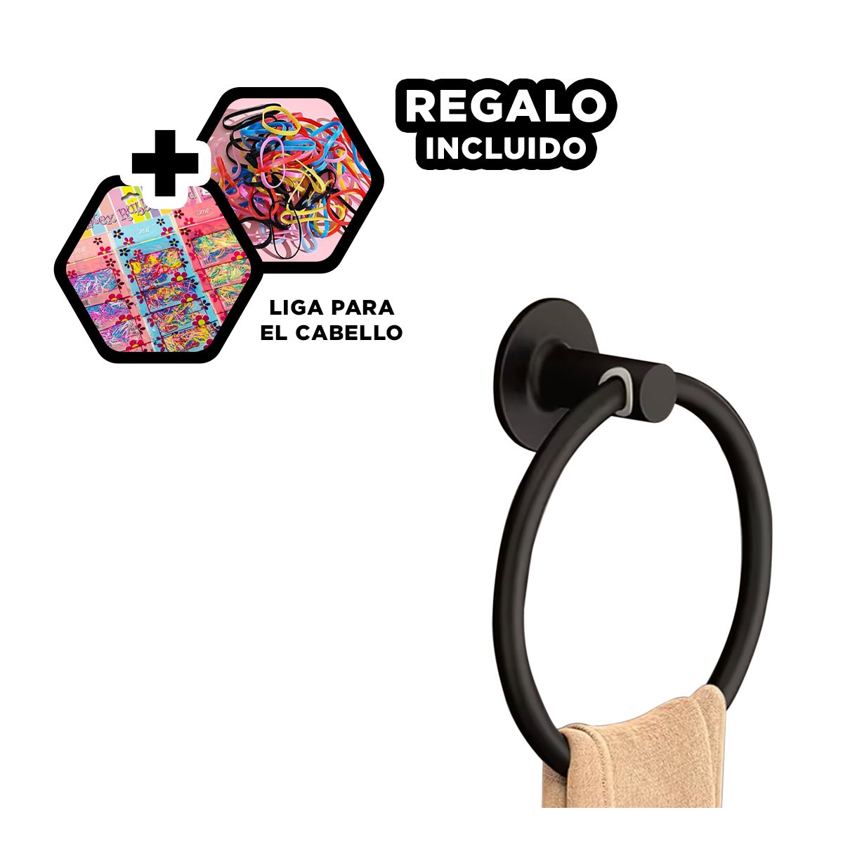 COLGADOR DE TOALLAS TIPO ANILLO CON FIJACION SEGURA DORADO Y+LIGAS REGALO - 2