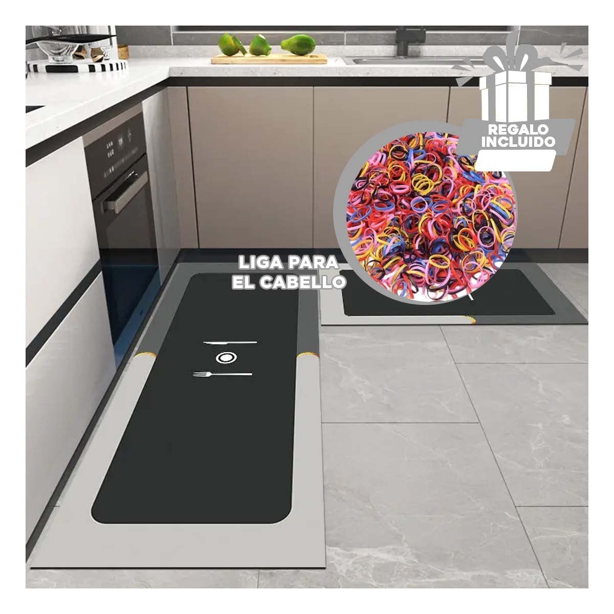 ALFOMBRILLA ANTIDESLIZANTE DE PISO PARA COCINA Y ZONAS DEL HOGAR PLOMO Y+LIGAS REGALO - 2