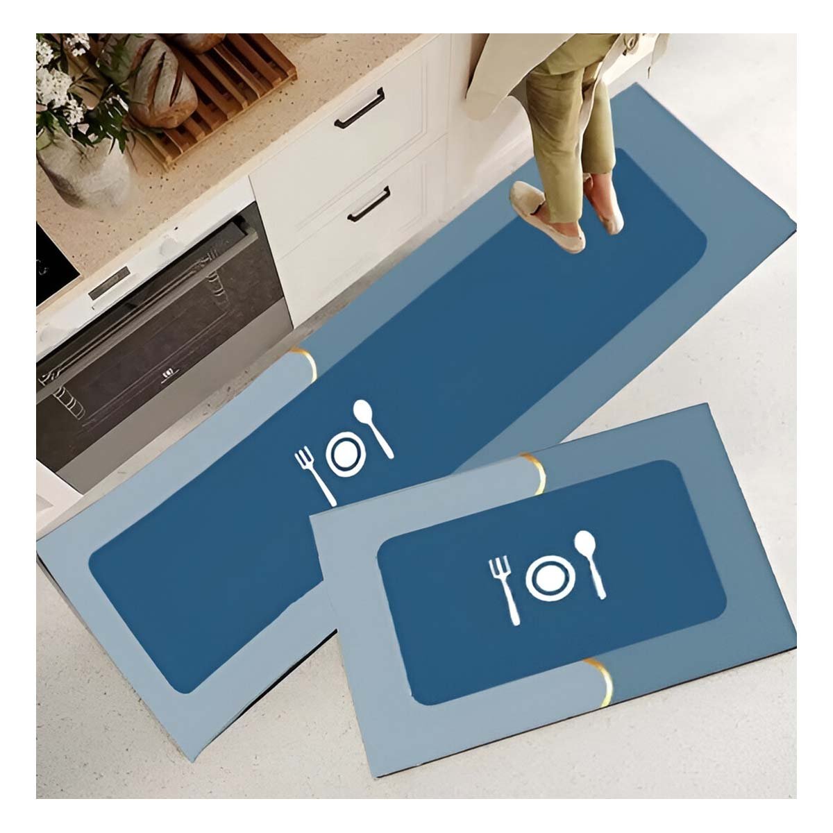 ALFOMBRILLA DE PISO CON SUPERFICIE ANTIDESLIZANTE PARA COCINA CELESTE Y+LIGAS REGALO - 3