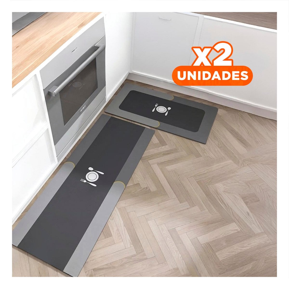 PACK2 TAPETE DE PISO CON SUPERFICIE ANTIDESLIZANTE PARA COCINA PLOMO - 1