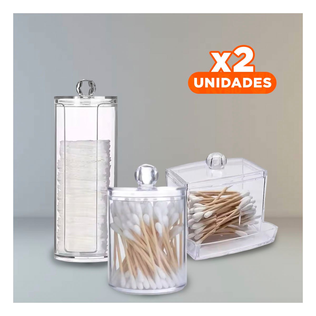 PACK2 ACCESORIOS ORGANIZADORES DE ACRILICO TRANSPARENTE PARA HISOPOS Y ALGODON Y+PAPEL REGALO - 1