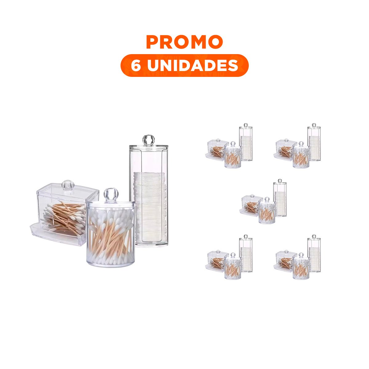 PACK6 CONTENEDORES DE ACRILICO TRANSPARENTE PARA HISOPOS Y ALGODON EN HOGAR Y+REGALO STICKER - 1